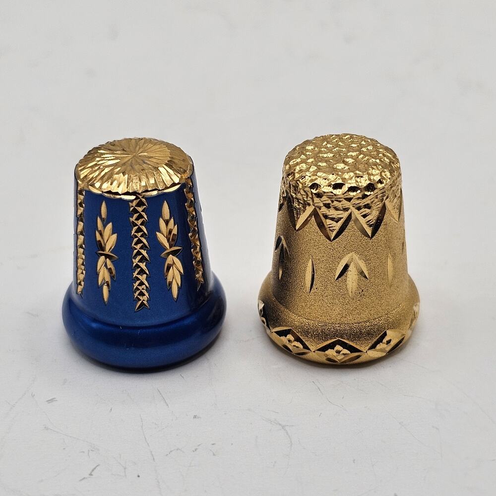 Vintage Set of 2 Felix Morel Thimbles Brass Blue Sparkler A Cut Above